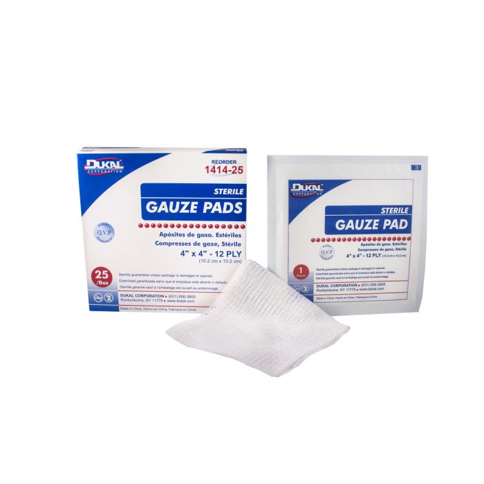 Sterile, Gauze Pad,  4" x 4", 12-ply  1/pk, 25pk/bx, 24 bx/cs