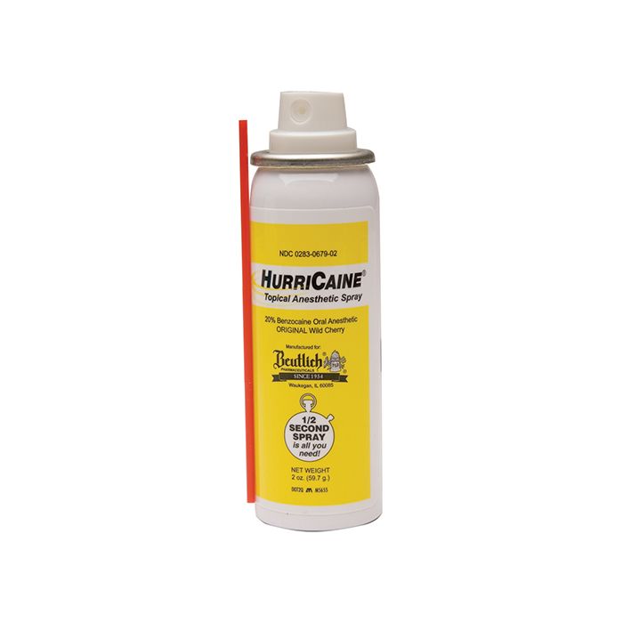 Hurricaine Spray 20% Benzocaine topical anesthetic spray in 2oz can.  (Hazardous Item - can only be shipped via Ground.)