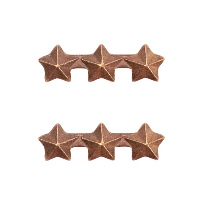 3/16 INCH Three Bronze Stars mounted on a bar, Ribbon Attachment 2 per package