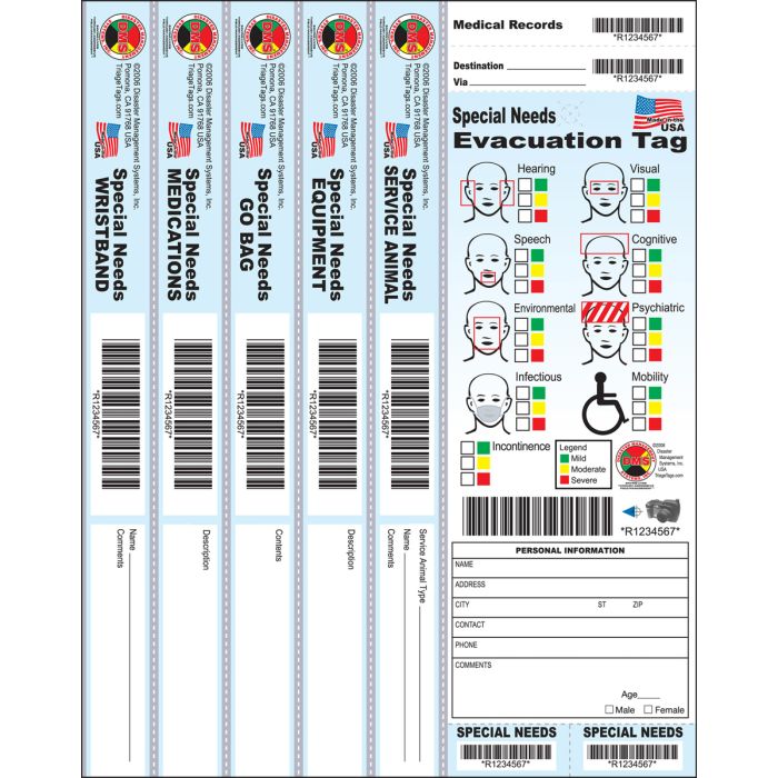 Special Needs Evacuation Tag w/5 Bands (Pack of 25)