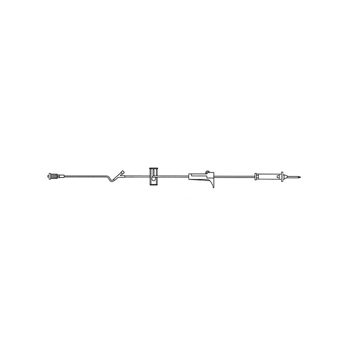 Basic Administration Set with One Injection Site(15 Drops/mL) Universal spike, roller clamp, slide clamp, injection site 26" above distal end, SPIN-LOCK conector. latex-free. Priming Volume: 16mL. Length 93". 50 units per case.