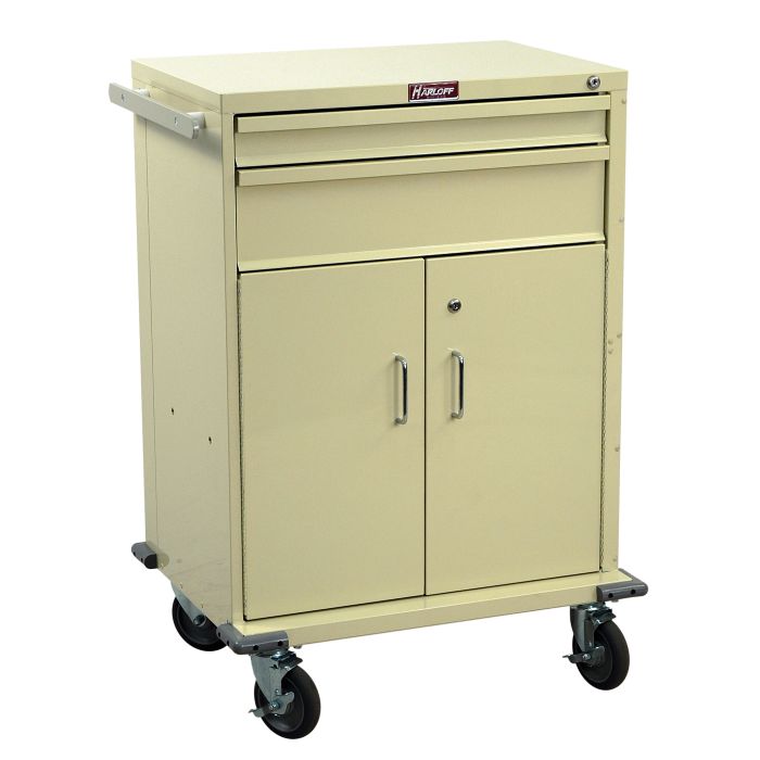 V-Series Two Drawer Cart with Storage Compartment Key Locking