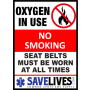 Oxygen in Use, No Smoking, Seat Belts must be worn Decal 3 x 4.14 for Ambulance Inspection