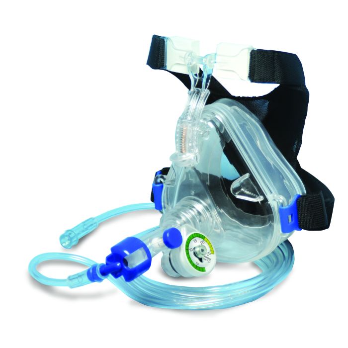 Flow-Safe II CPAP with Child Deluxe Mask with 90-degree elbow, anti-asphyxia, head harness, supplemental ports on mask cone, 5 per Case