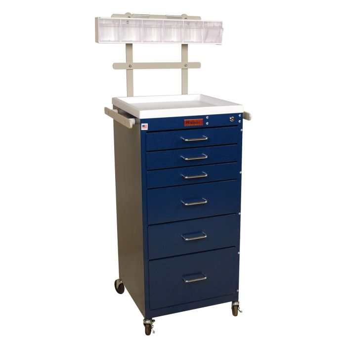 Six Drawer Mini Line Anesthesia Cart (Tall Cabinet) with Key Lock, with Specialty Accessory Package