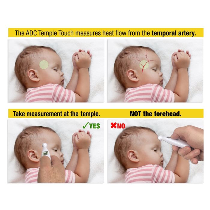 ADTEMP Temple Touch Dig Therm Display Pkg, 6 sec, 12/pkg