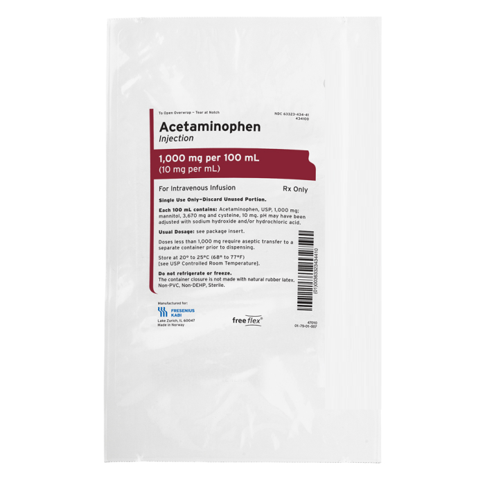 Acetaminophen Injection 1,000 mg per 100 mL premixed bag 20 per Case