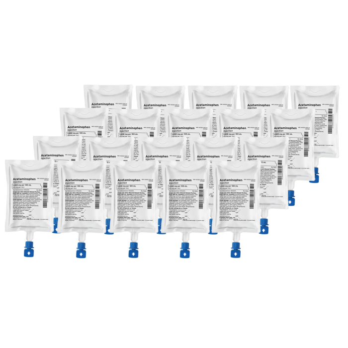 Acetaminophen Injection 1,000 mg per 100 mL premixed bag 20 per Case