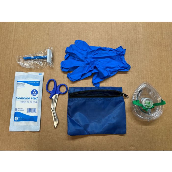 Common Cents EMS Supply EMS Ready Kit, Small BlueTrauma Scissors, 1 Razor, 2  Pairs of latex Free Gloves, CPR Mask, 5x9 and Zippered Pouch. - SAVELIVES