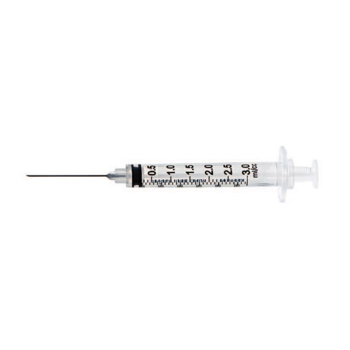 3cc Syringes with Needles 100/ Box 22Gx3/4"