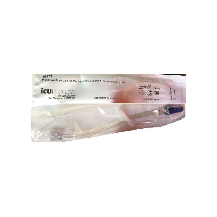 7" (18 cm) Appx 0.66 ml, Ext Set w/MicroClave®, Clamp, Rotating Luer 50 / Case