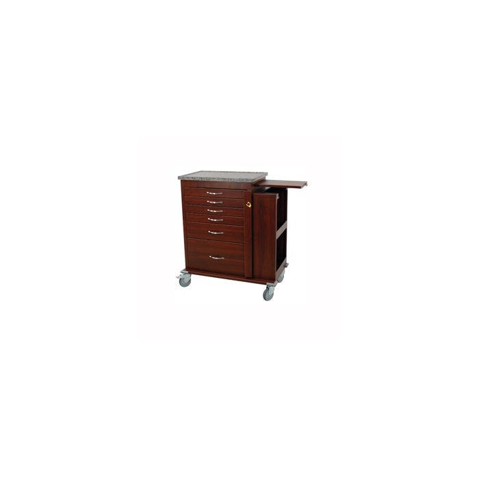 Wood Vinyl 6 Drawer Emergency Cart with Side Cabinet, Standard Package