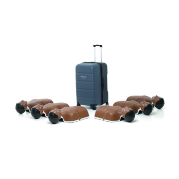 Little Anne DARK 6-pack NEW: 6 stackable manikins (Dark), 6 Manikin faces, 60 manikin filters, 12 AA batteries, 24 manikin wipes, 1 wheeled suitcase, 1 User Guide, 1 Warranty, 1 Important Product Information