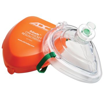 CPR Valve Mask Resuscitator Adult, Orange, w/case, Disp