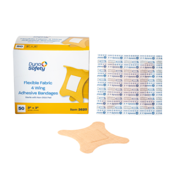 Adhesive Fabric Bandages Four Wing  Sterile 3" x 3"