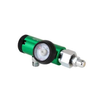 CGA 540 Style Mini Oxygen Regulator - 0-15 LPM, DISS outlet, Brass-Sleeved, 5/1/cs