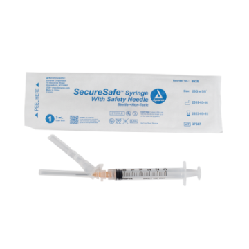 SecureSafe Syringe w/ Safety Needle - Luer Lock, 25G, 5/8" Needle, 3 cc, 8/100/cs