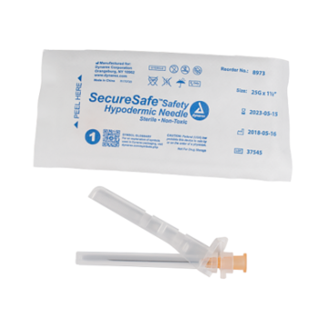 SecureSafe Safety Hypodermic Needle, 25G, 1 1/2" Needle, 10/100/cs