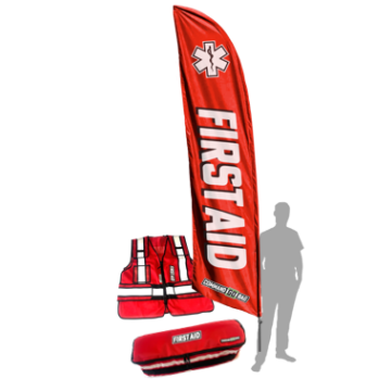 COMMAND GOBAG™ First Aid 17' Flag Banner Gobag, Red, Includes 1 FIRST AID Flag Banner, 1 Ground Spike, 1 4-way adjustable FIRST AID vest