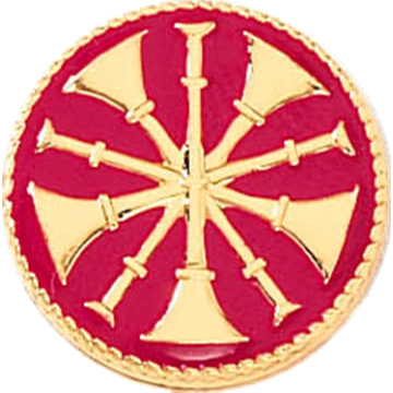 Five Crossed Bugles on 15/16" Red Background pair of 2