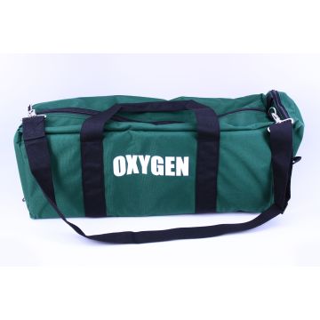 Dark Green Oxygen Duffle with OXYGEN silk screened down the long sides. Inside same.
