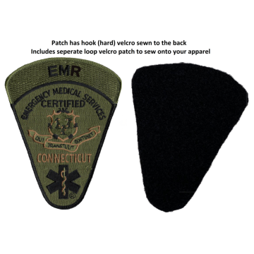 Connecticut Certified Subdued EMR Patch with PRE-ATTACHED hook velcro on back and separate loop velcro patch