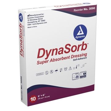 DynaSorb - Super Absorbent Dressing, Non-Adhering, 6" x 6", 12/10/cs