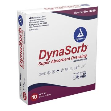 DynaSorb - Super Absorbent Dressing, Self-Adhering, 4" x 4", 12/10/cs