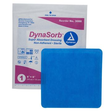 DynaSorb - Super Absorbent Dressing, Non-Adhering, 6" x 6", 12/10/cs