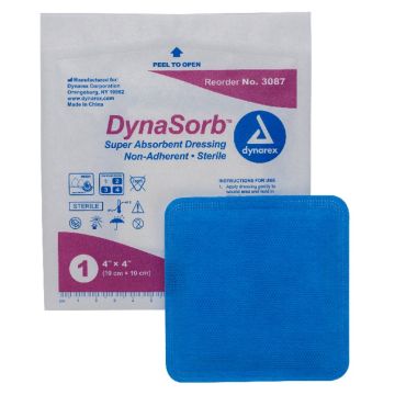 DynaSorb - Super Absorbent Dressing, Non-Adhering, 4" x 4", 12/10/cs