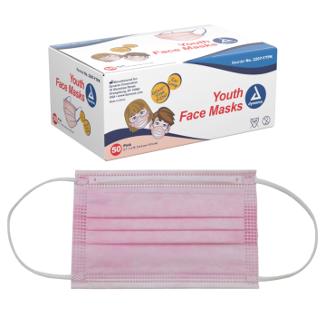 Youth Face Mask w/ Ear Loop, Pink, 12 Boxes of 50 / Case