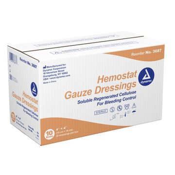 Hemostat Gauze Dressing, 4" x 4", 10/20/cs