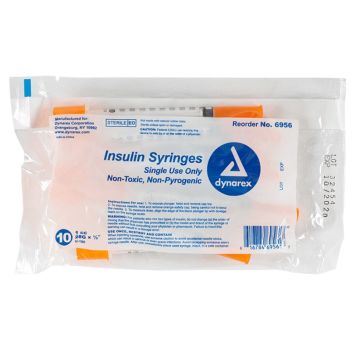 Insulin Syringe - Non-Safety, 28G, 1/2" Needle, 1 cc, 5/100/cs