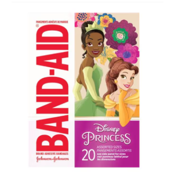 Band-Aid Adhesive Strip Bandage Plastic Assorted Sizes Disney Princess Sterile 20/Bx, 24 BX/CA