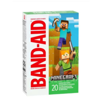 Band-Aid Adhesive Bandage Plastic Assorted Minecraft Sterile 20/Bx, 24 BX/CA