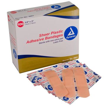 Sheer Plastic Adhesive Bandages  Sterile 3/4" x 3"