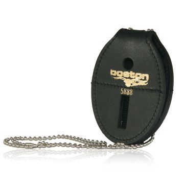 DELUX BADGE HOLDER SWIVEL OVAL VELCRO  CLARINO LEATHER FINISH ON AND CHAIN ALSO HAS POCKET