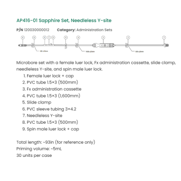 AP416-01 Sapphire HALF Set, Needless Y-Site 30 per CASE 93 inch