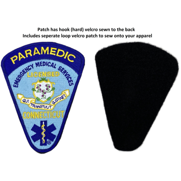 Connecticut Licensed Paramedic Patch with PRE-ATTACHED hook velcro on back and separate loop velcro patch 