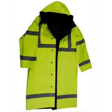 ANSI Class 3 Lime/ Black Waterproof Reversible 48” Long Rain Coat