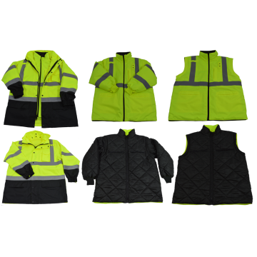 ANSI Lime / Black Two Tone Waterproof 6-IN-1 Jacket & Vest / Removable Hood (Two Class 3 Jackets In One)