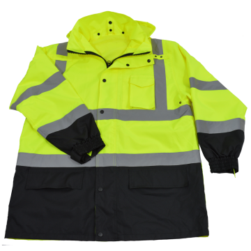 ANSI/ISEA 107-2010 Class 3 Lime /Black Waterproof Light Weight Rain Parka Jacket / Trench Coat