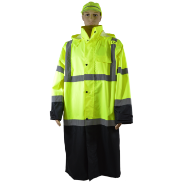 ANSI Class 3 Lime Top/ Black Bottom Waterproof 48” Long Rain Coat