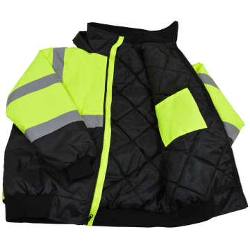 ANSI/ISEA LIME/BLACK Class 3 Waterproof Bomber Jacket with Sewn In Quilted Liner