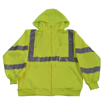 ANSI Class 3 Lime Green Zip-Up Sweat Shirt With Detachable Hood