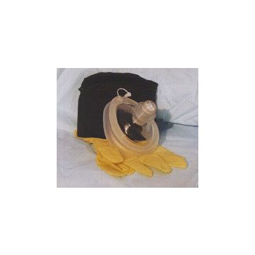 CPR Mask w/ one way valve and Supplemental Oxygen Inlet Connection in Nylon Zippered Belt Case & latex free gloves