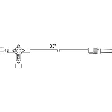 3-Way Anesthesia Style Stopcock Standard Bore Extension with Injection Site, Non-Vented White Caps, Male Luer Lock