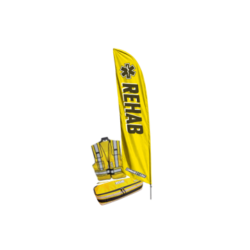 COMMAND GOBAG™ Rehab 17' Flag Banner, Yellow, Includes 1 REHAB Flag Banner, 1 Ground Spike, 1 4-way adjustable REHAB vest