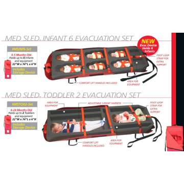 Med Sled Infant 6 & Toddler 2 Evacuation Sled Combination Package - (1) Infant 6 and (1) Toddler 2 Evacuation Sleds with Handles and Storage Device. Fully Assembled for the Evacuation of (6) Infants and (2) Toddlers.